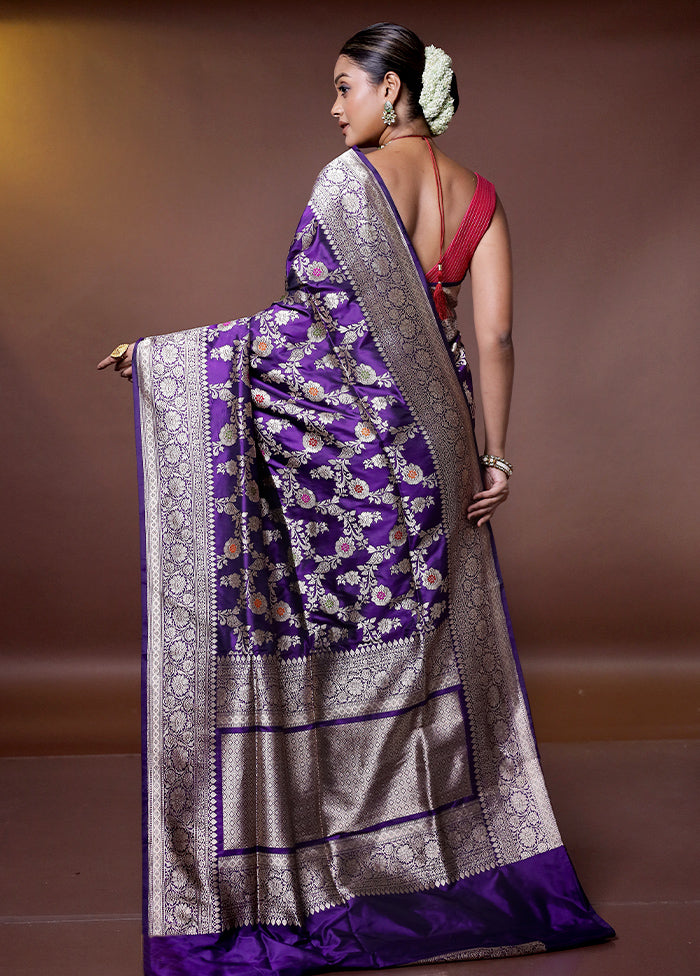 Purple Handloom Uppada Pure Silk Saree With Blouse Piece