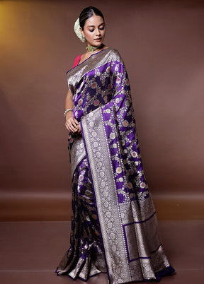 Purple Handloom Uppada Pure Silk Saree With Blouse Piece