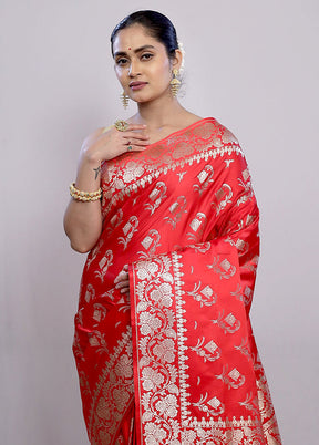 Red Banarasi Silk Saree With Blouse Piece - Indian Silk House Agencies