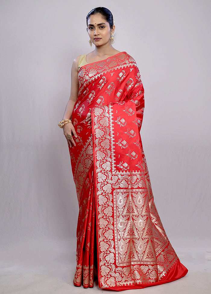 Red Banarasi Silk Saree With Blouse Piece - Indian Silk House Agencies