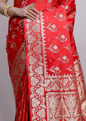 Red Banarasi Silk Saree With Blouse Piece - Indian Silk House Agencies