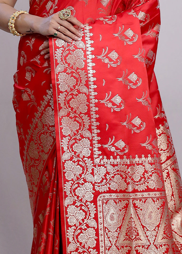 Red Banarasi Silk Saree With Blouse Piece - Indian Silk House Agencies