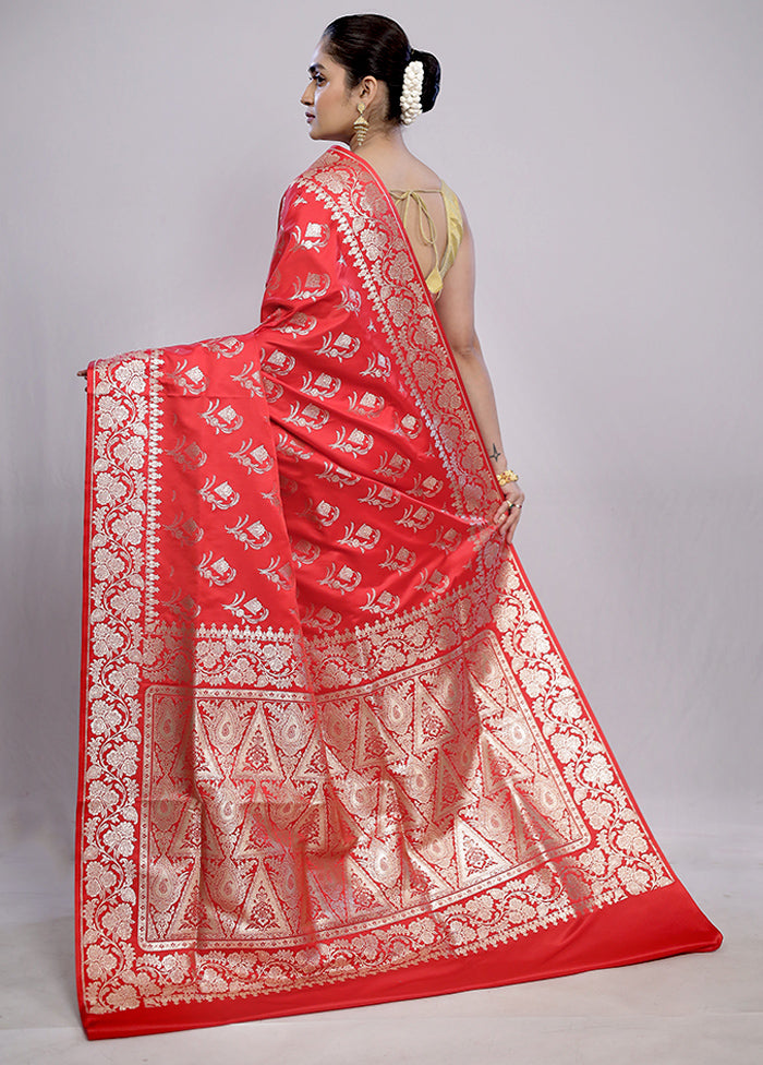 Red Banarasi Silk Saree With Blouse Piece - Indian Silk House Agencies