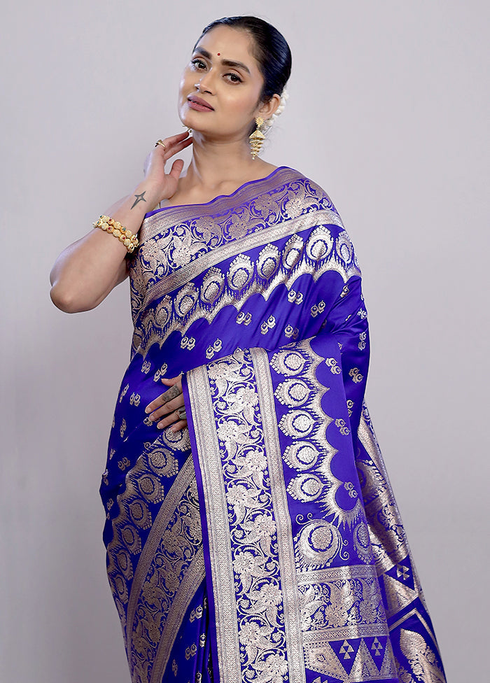 Blue Banarasi Silk Saree With Blouse Piece - Indian Silk House Agencies