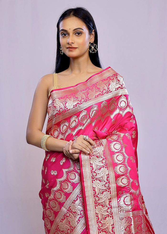 Pink Banarasi Silk Saree With Blouse Piece - Indian Silk House Agencies