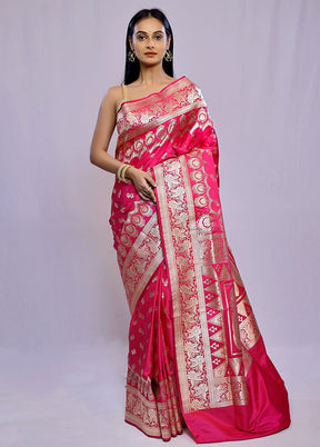 Pink Banarasi Silk Saree With Blouse Piece - Indian Silk House Agencies