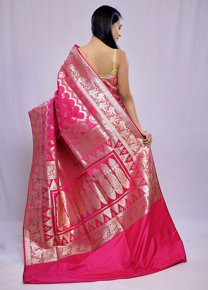 Pink Banarasi Silk Saree With Blouse Piece - Indian Silk House Agencies