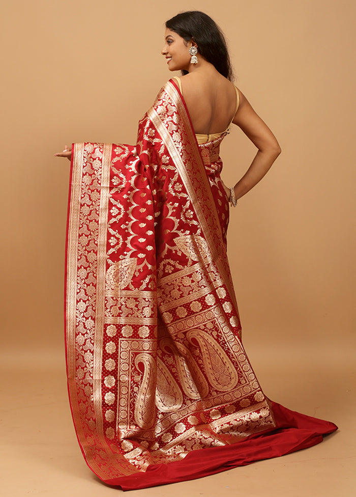 Maroon Banarasi Silk Saree With Blouse Piece