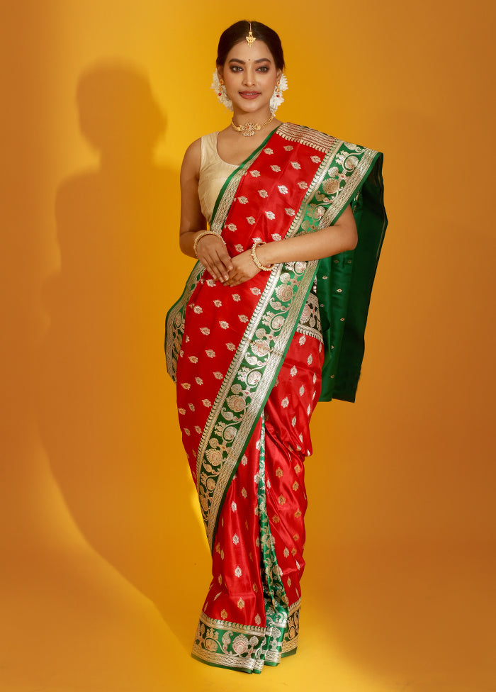 Red Banarasi Pure Silk Saree With Blouse Piece - Indian Silk House Agencies