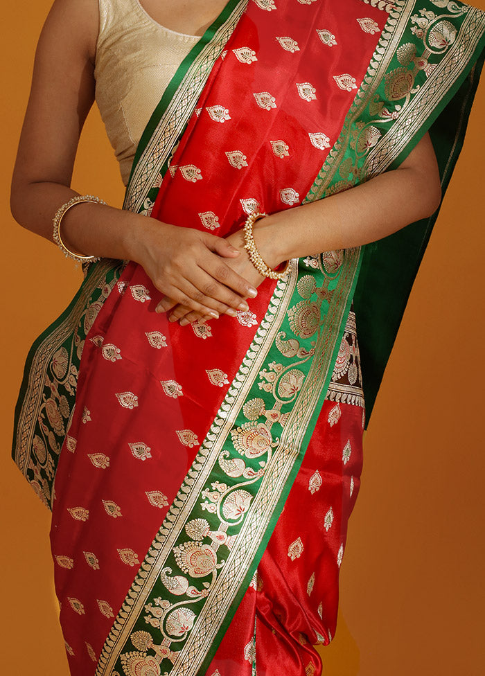 Red Banarasi Pure Silk Saree With Blouse Piece - Indian Silk House Agencies