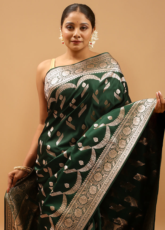 Green Banarasi Silk Saree With Blouse Piece