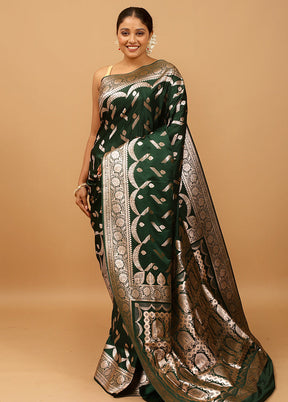 Green Banarasi Silk Saree With Blouse Piece