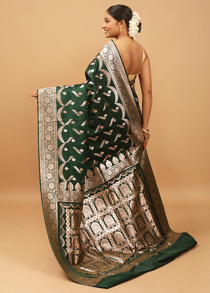 Green Banarasi Silk Saree With Blouse Piece