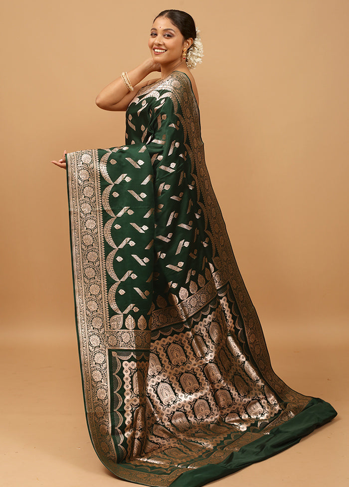 Green Banarasi Silk Saree With Blouse Piece