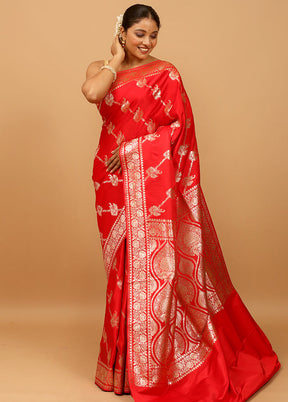 Red Banarasi Silk Saree With Blouse Piece