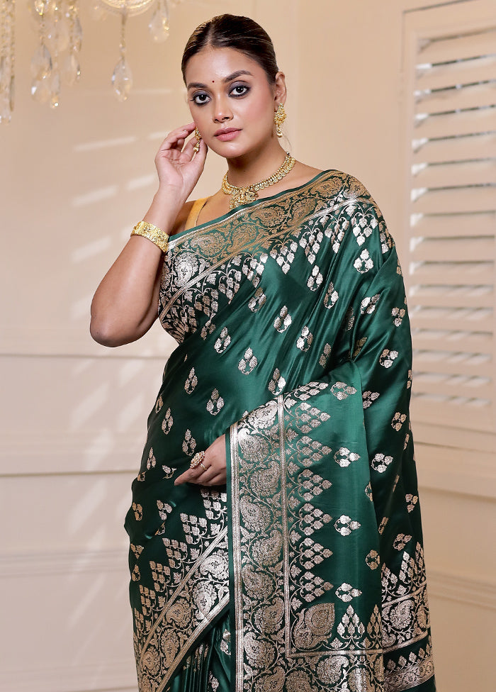 Green Banarasi Silk Saree With Blouse Piece