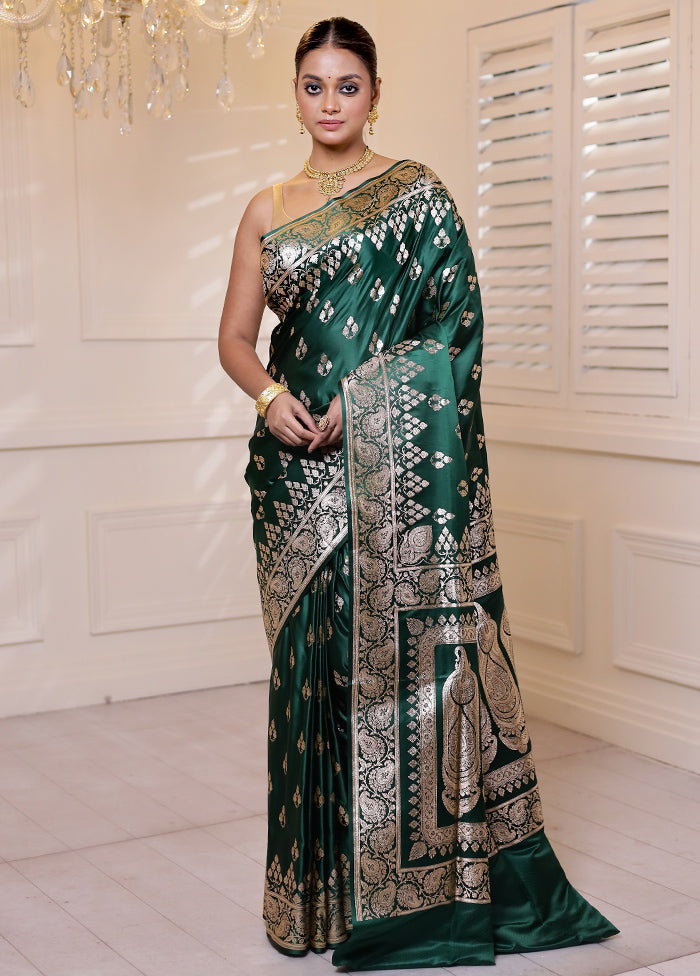 Green Banarasi Silk Saree With Blouse Piece