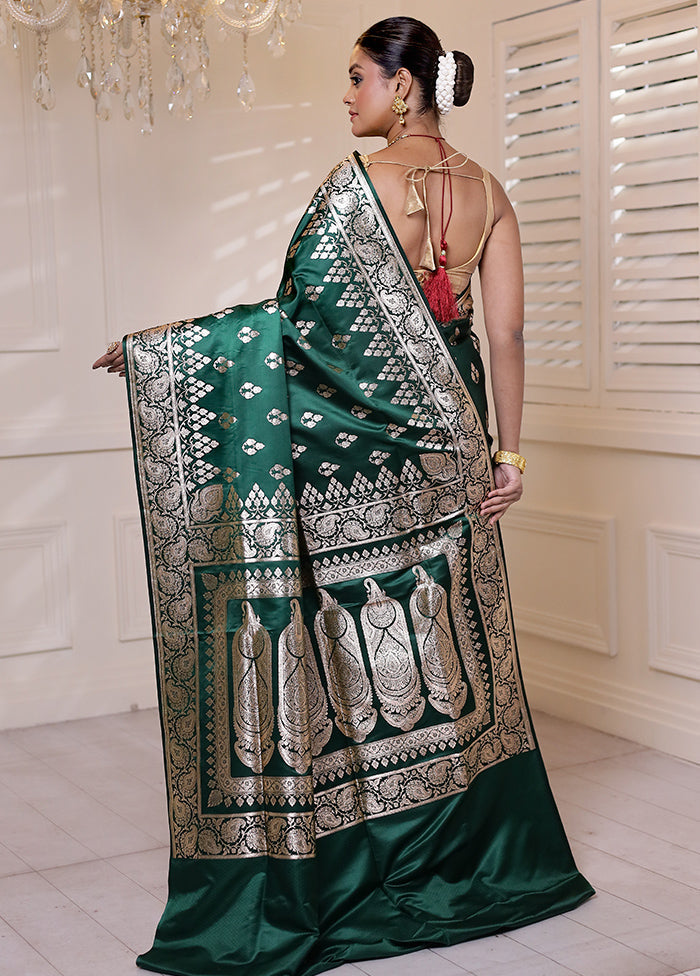 Green Banarasi Silk Saree With Blouse Piece