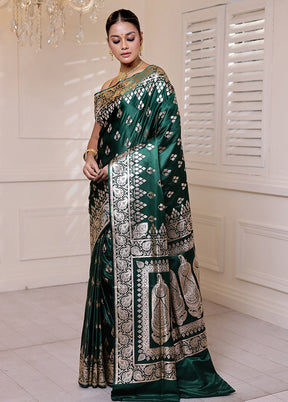 Green Banarasi Silk Saree With Blouse Piece