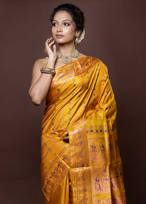 Yellow Handloom Baluchari Pure Silk Saree With Blouse Piece