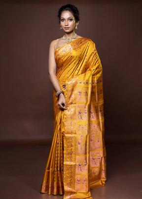 Yellow Handloom Baluchari Pure Silk Saree With Blouse Piece