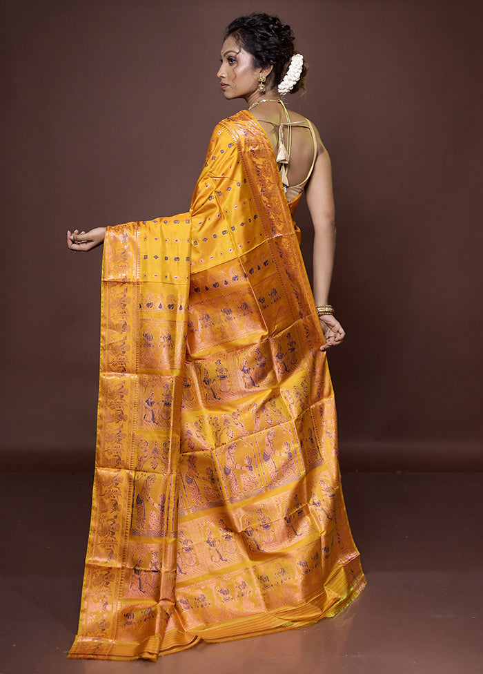 Yellow Handloom Baluchari Pure Silk Saree With Blouse Piece