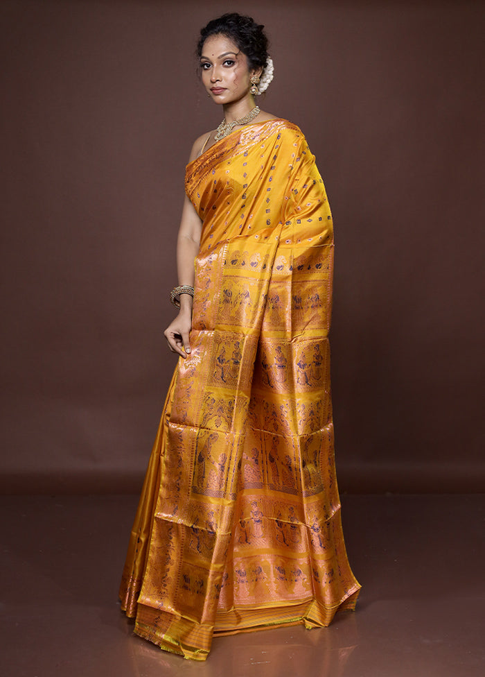 Yellow Handloom Baluchari Pure Silk Saree With Blouse Piece