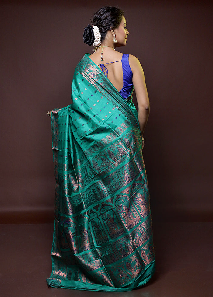 Green Handloom Baluchari Pure Silk Saree With Blouse Piece