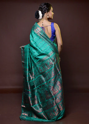 Green Handloom Baluchari Pure Silk Saree With Blouse Piece