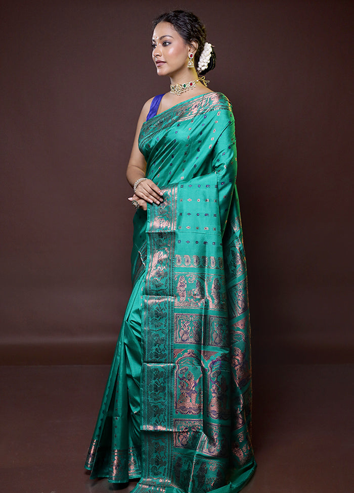 Green Handloom Baluchari Pure Silk Saree With Blouse Piece