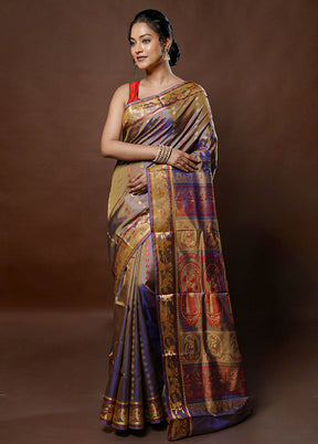 Cream Handloom Baluchari Pure Silk Saree With Blouse Piece