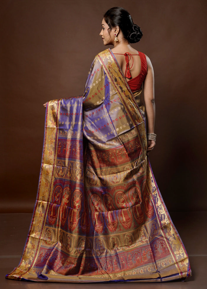 Cream Handloom Baluchari Pure Silk Saree With Blouse Piece