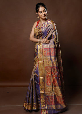 Cream Handloom Baluchari Pure Silk Saree With Blouse Piece