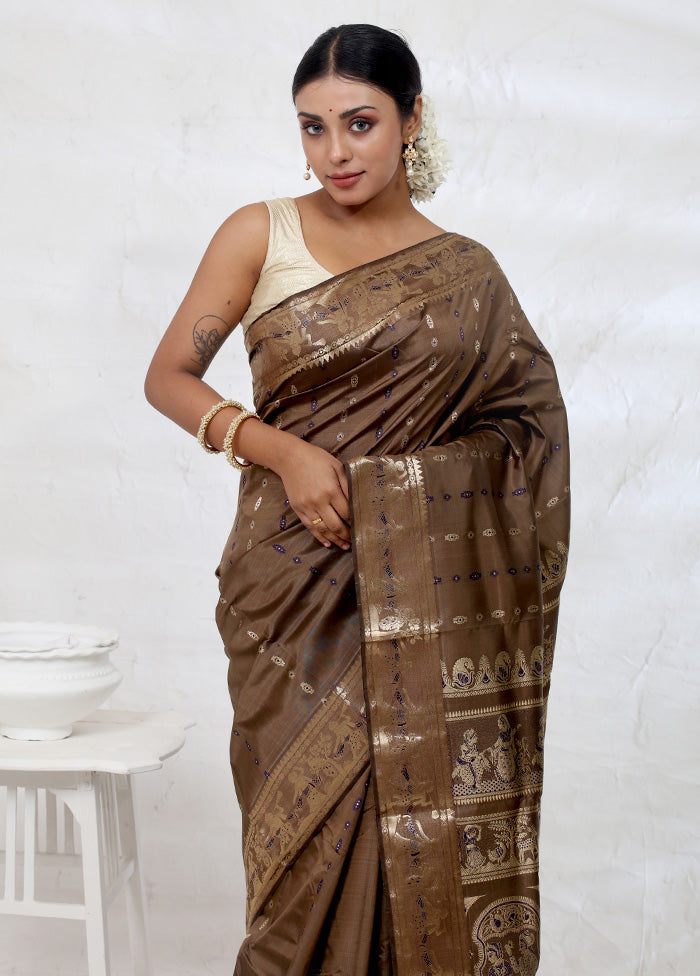 Grey Baluchari Pure Silk Saree With Blouse Piece - Indian Silk House Agencies