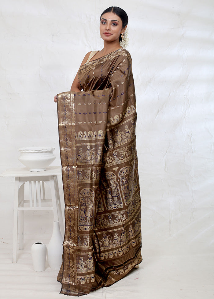 Grey Baluchari Pure Silk Saree With Blouse Piece - Indian Silk House Agencies