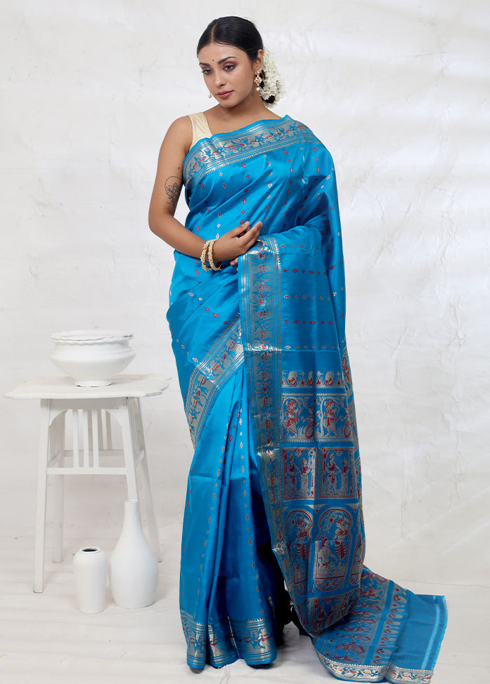 Blue Baluchari Pure Silk Saree With Blouse Piece - Indian Silk House Agencies