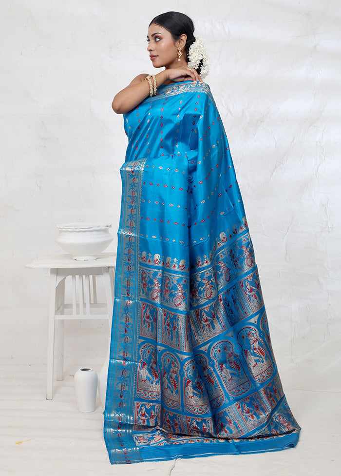 Blue Baluchari Pure Silk Saree With Blouse Piece - Indian Silk House Agencies