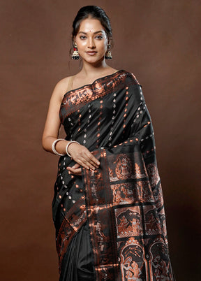 Black Handloom Baluchari Pure Silk Saree With Blouse Piece