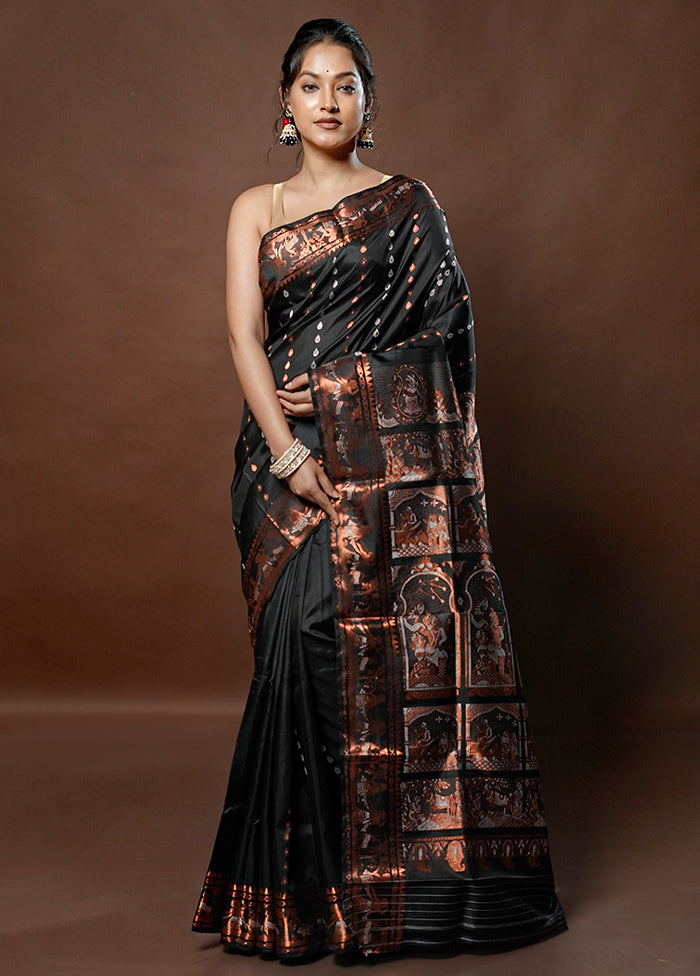 Black Handloom Baluchari Pure Silk Saree With Blouse Piece