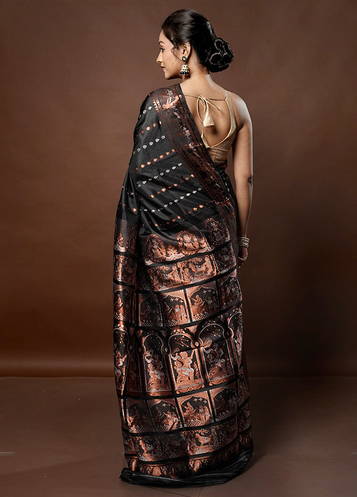 Black Handloom Baluchari Pure Silk Saree With Blouse Piece