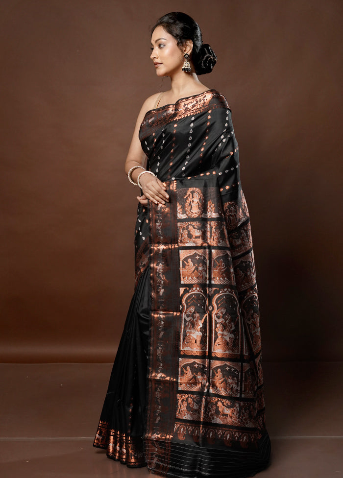 Black Handloom Baluchari Pure Silk Saree With Blouse Piece