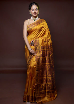 Yellow Handloom Baluchari Pure Silk Saree With Blouse Piece