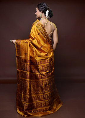 Yellow Handloom Baluchari Pure Silk Saree With Blouse Piece