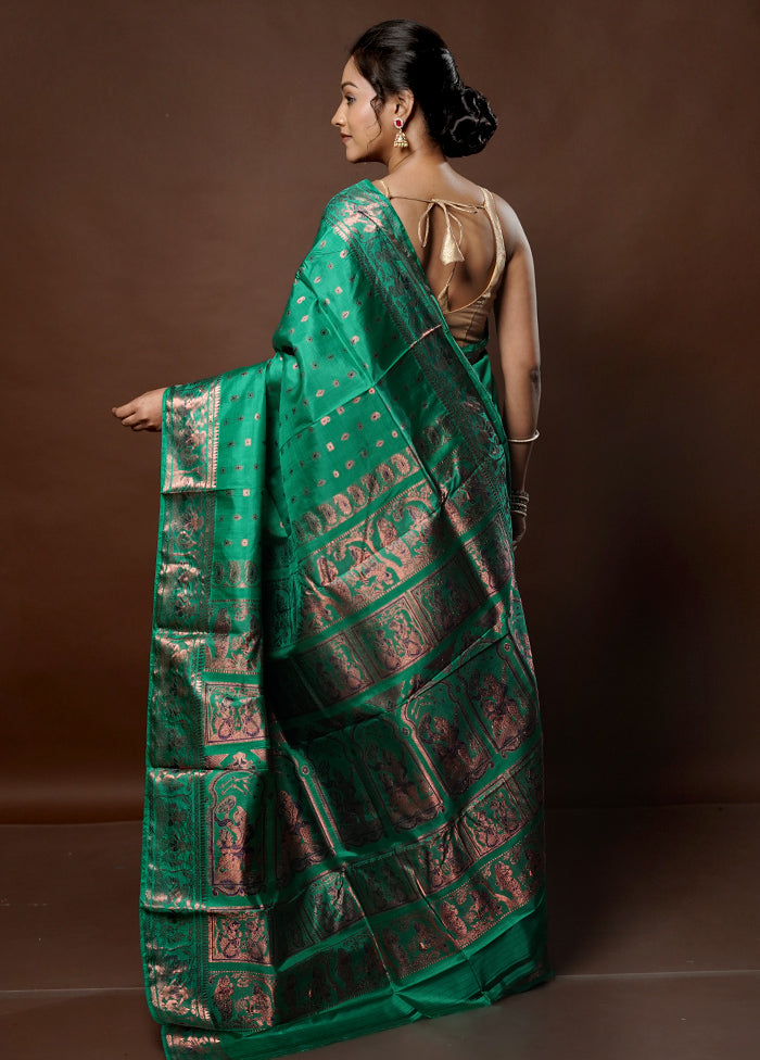 Green Handloom Baluchari Pure Silk Saree With Blouse Piece