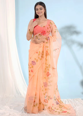 Peach Organza Saree With Blouse Piece - Indian Silk House Agencies