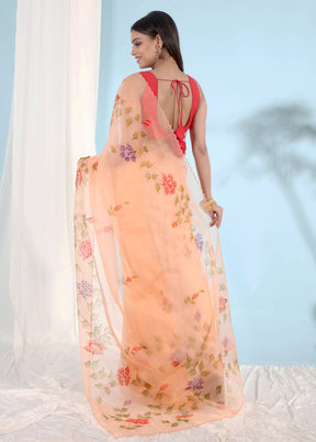 Peach Organza Saree With Blouse Piece - Indian Silk House Agencies