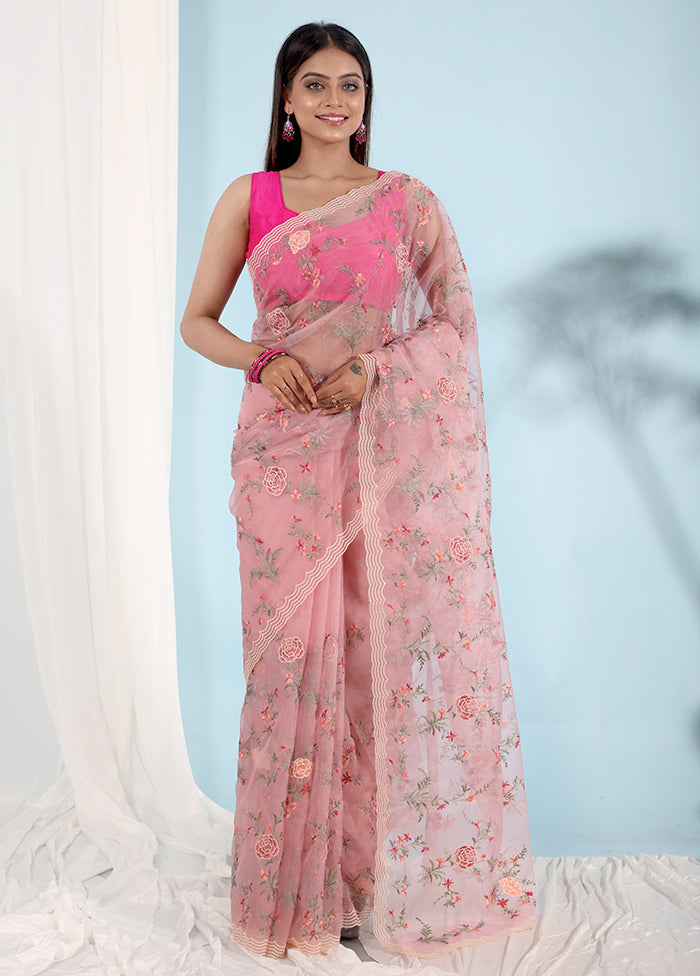 Pink Organza Saree With Blouse Piece - Indian Silk House Agencies