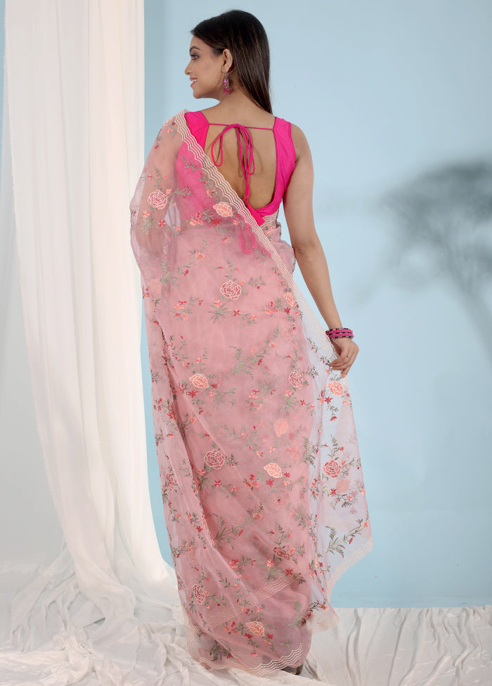 Pink Organza Saree With Blouse Piece - Indian Silk House Agencies