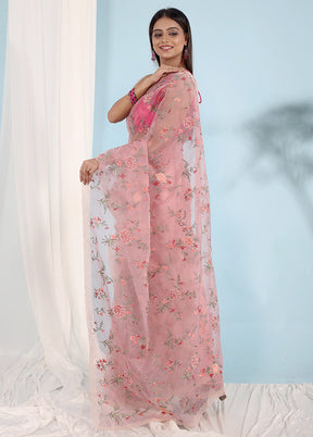 Pink Organza Saree With Blouse Piece - Indian Silk House Agencies