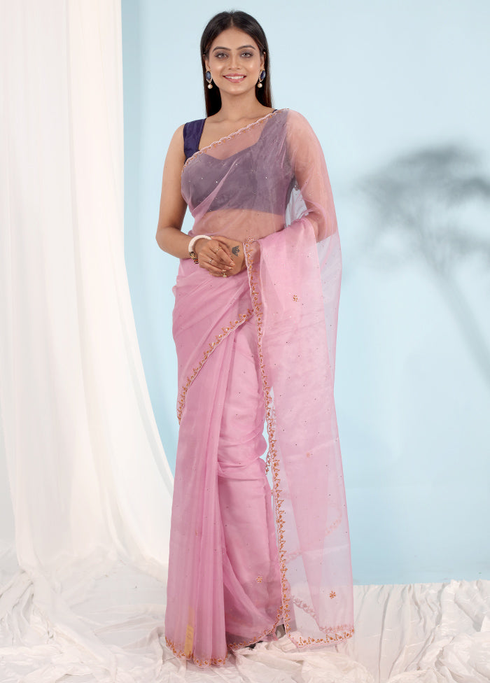 Purple Organza Saree With Blouse Piece - Indian Silk House Agencies